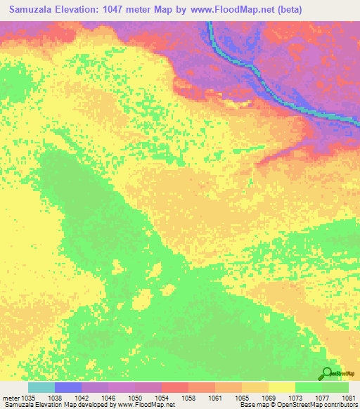 Samuzala,Zambia Elevation Map