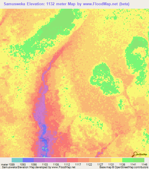 Samusweka,Zambia Elevation Map