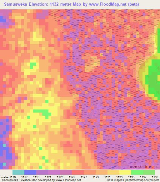 Samusweka,Zambia Elevation Map