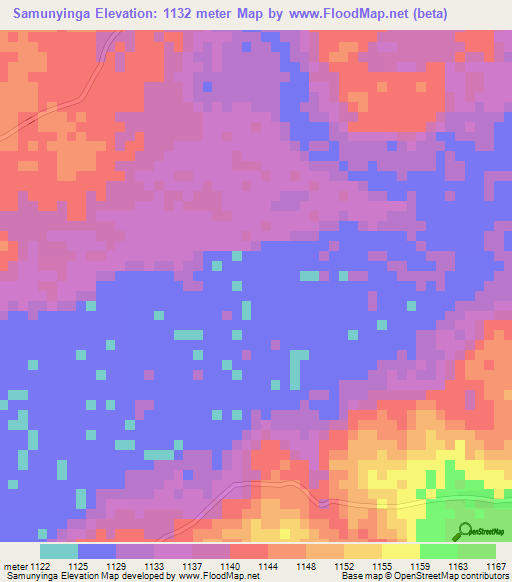 Samunyinga,Zambia Elevation Map