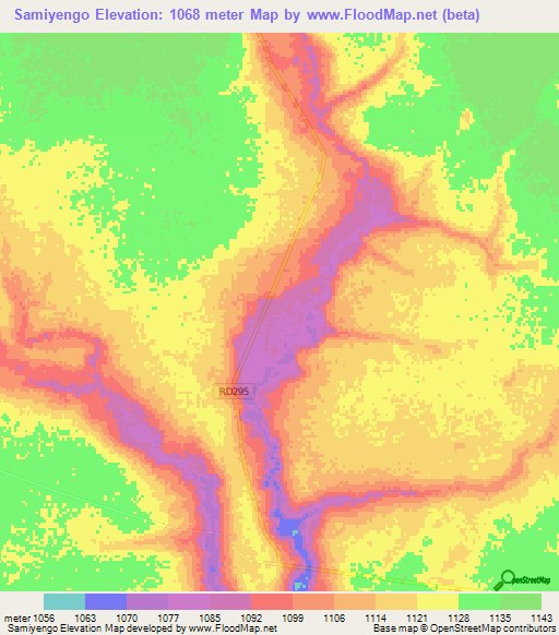 Samiyengo,Zambia Elevation Map