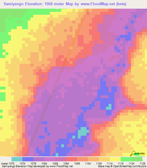 Samiyengo,Zambia Elevation Map