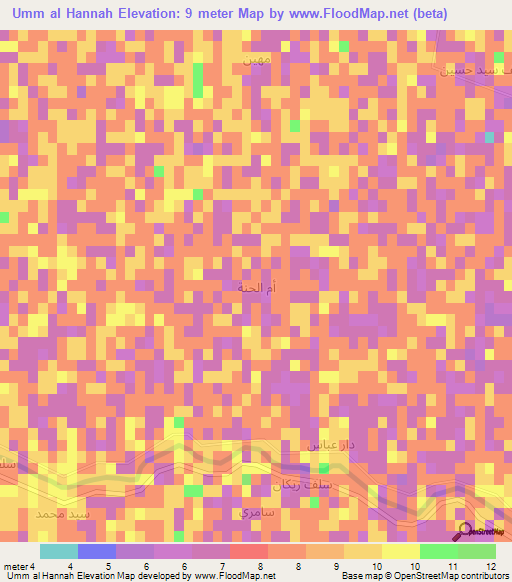 Umm al Hannah,Iraq Elevation Map