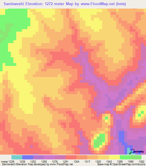 Sambweshi,Zambia Elevation Map