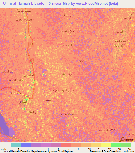 Umm al Hannah,Iraq Elevation Map