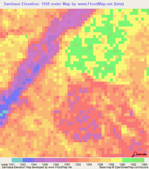 Sambaza,Zambia Elevation Map