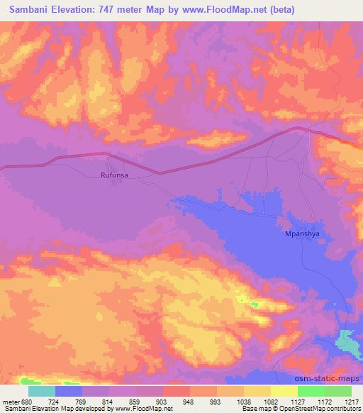 Sambani,Zambia Elevation Map