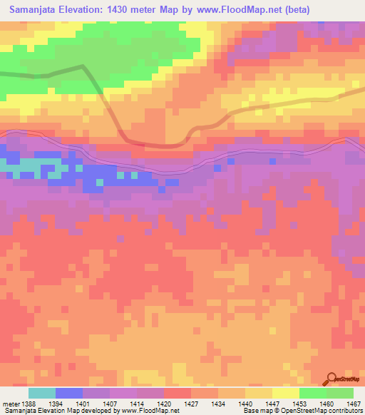 Samanjata,Zambia Elevation Map