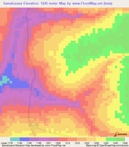 Samalozana,Zambia Elevation Map