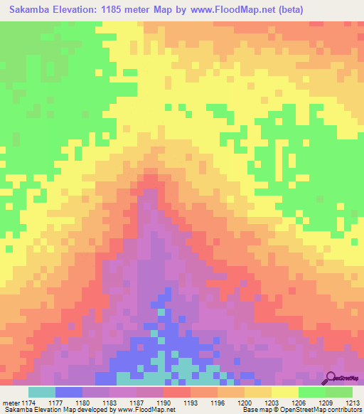 Sakamba,Zambia Elevation Map