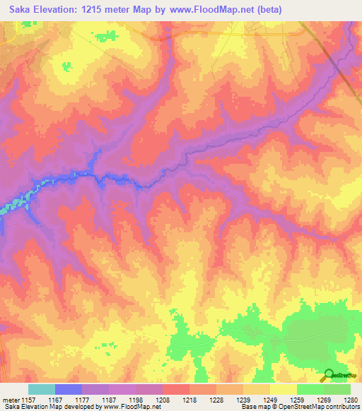 Saka,Zambia Elevation Map