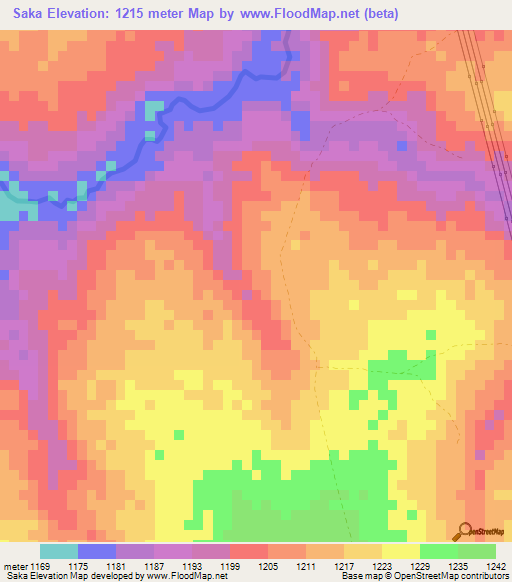 Saka,Zambia Elevation Map