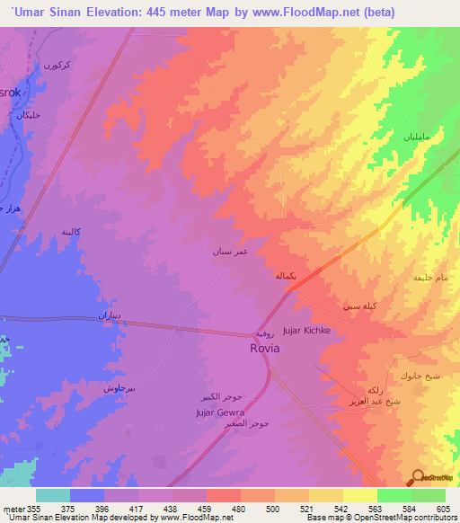 `Umar Sinan,Iraq Elevation Map