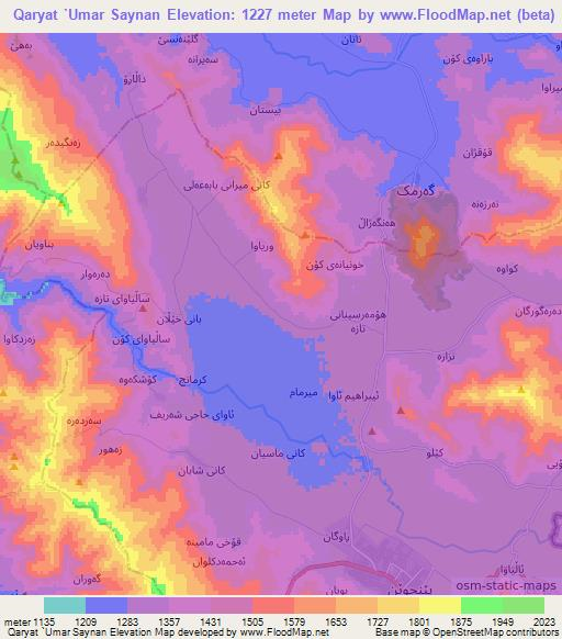 Qaryat `Umar Saynan,Iraq Elevation Map