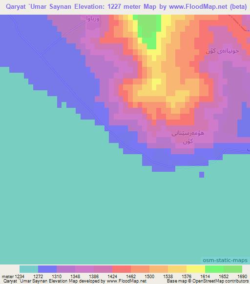 Qaryat `Umar Saynan,Iraq Elevation Map