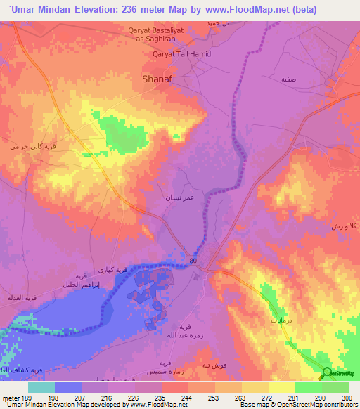 `Umar Mindan,Iraq Elevation Map