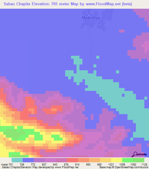 Sabao Chapita,Zambia Elevation Map