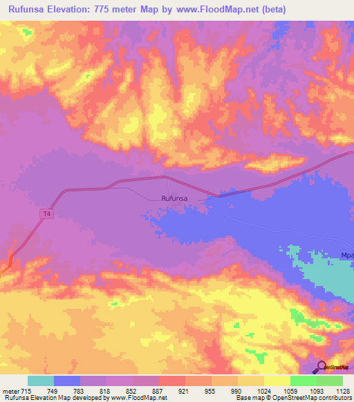 Rufunsa,Zambia Elevation Map