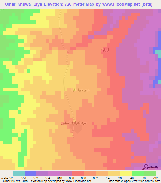 `Umar Khuwa `Ulya,Iraq Elevation Map