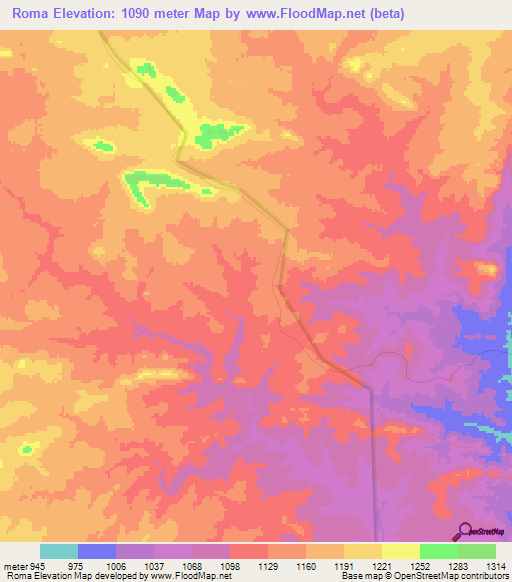 Roma,Zambia Elevation Map