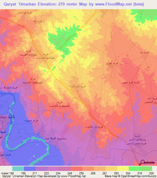 Qaryat `Umarkan,Iraq Elevation Map