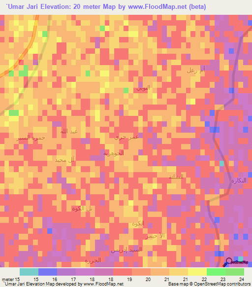 `Umar Jari,Iraq Elevation Map