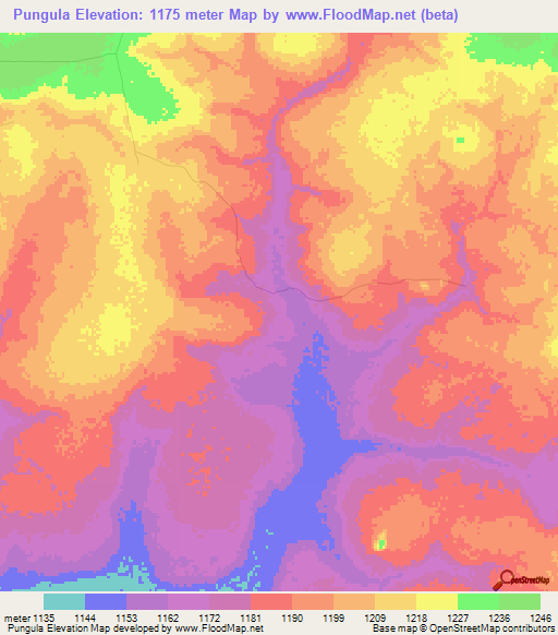 Pungula,Zambia Elevation Map