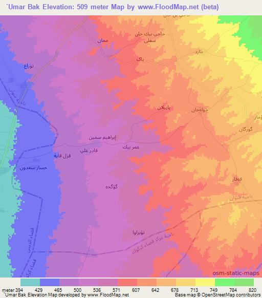 `Umar Bak,Iraq Elevation Map