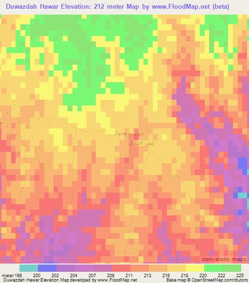 Duwazdah Hawar,Iraq Elevation Map