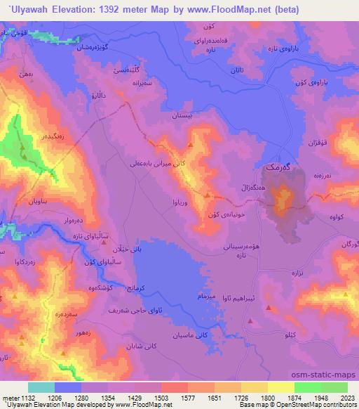 `Ulyawah,Iraq Elevation Map