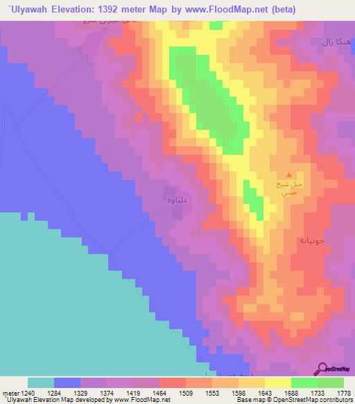 `Ulyawah,Iraq Elevation Map