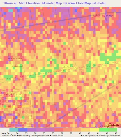 `Ulwan al `Abd,Iraq Elevation Map