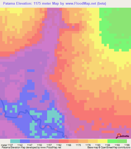 Patama,Zambia Elevation Map