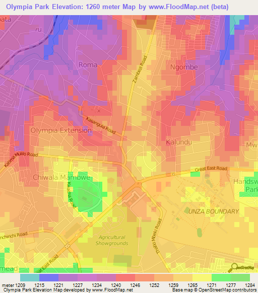 Olympia Park,Zambia Elevation Map