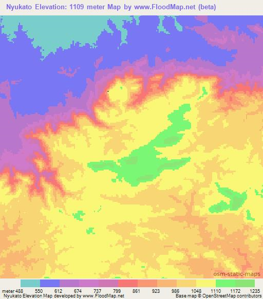 Nyukato,Zambia Elevation Map