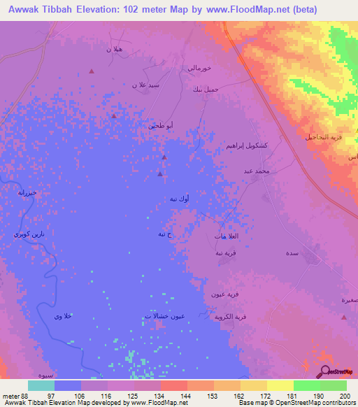 Awwak Tibbah,Iraq Elevation Map