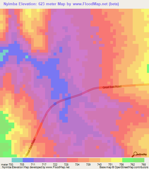 Nyimba,Zambia Elevation Map