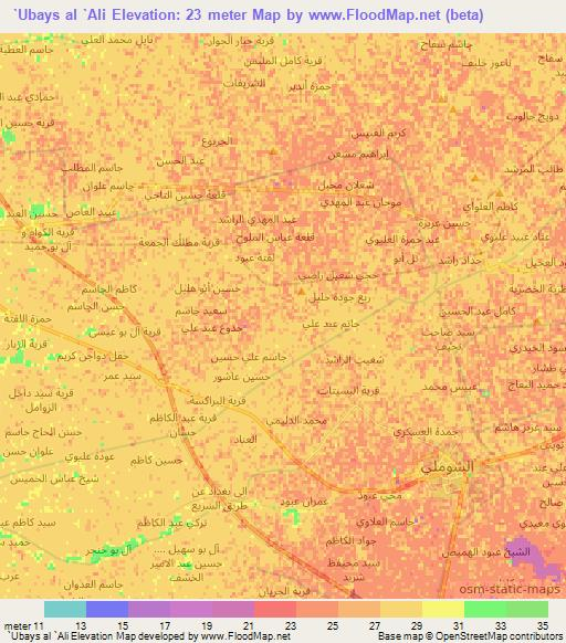 `Ubays al `Ali,Iraq Elevation Map