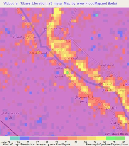 `Abbud al `Ubays,Iraq Elevation Map