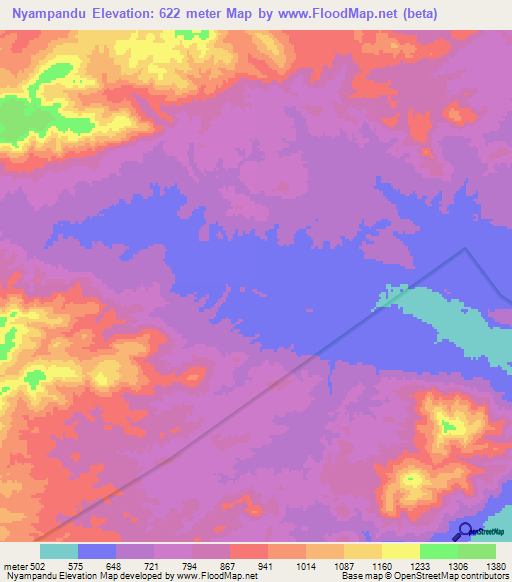 Nyampandu,Zambia Elevation Map