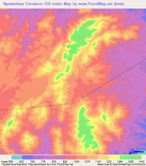 Nyalambwa,Zambia Elevation Map