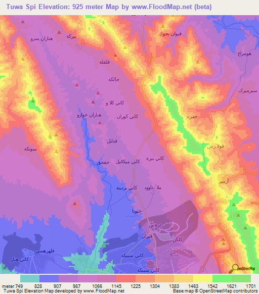 Tuwa Spi,Iraq Elevation Map