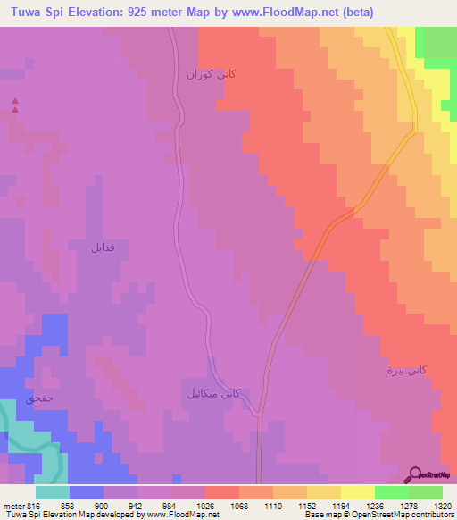 Tuwa Spi,Iraq Elevation Map