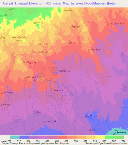 Qaryat Tuwaqut,Iraq Elevation Map