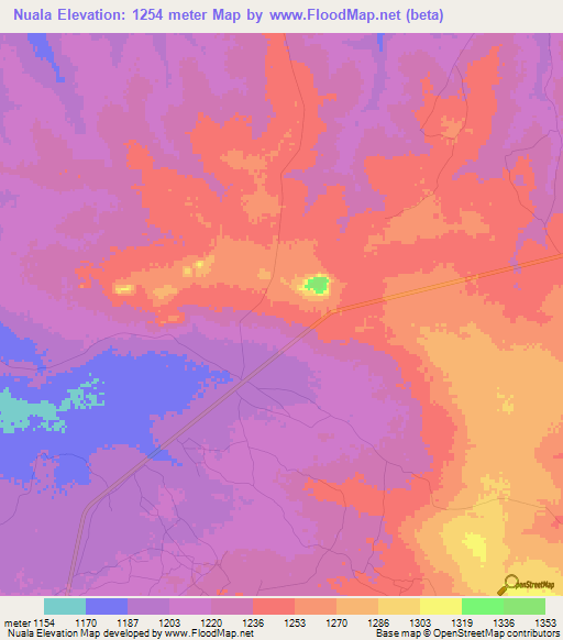 Nuala,Zambia Elevation Map