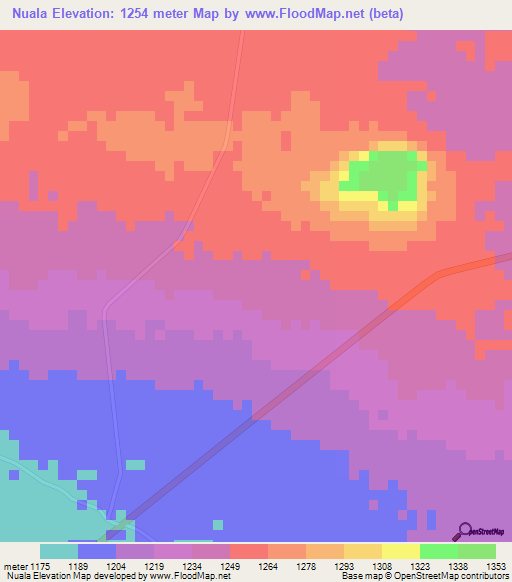 Nuala,Zambia Elevation Map