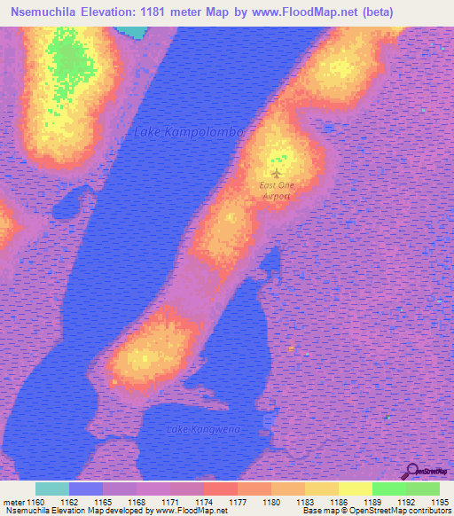 Nsemuchila,Zambia Elevation Map