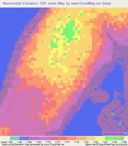 Nsemuchila,Zambia Elevation Map