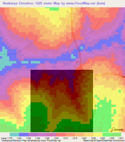 Nsakanya,Zambia Elevation Map