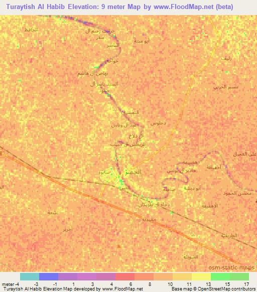 Turaytish Al Habib,Iraq Elevation Map